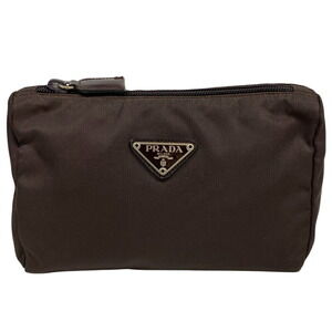 PRADA Triangle Plate Clutch Brown